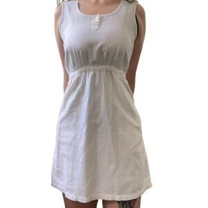 Cream and white linen blend Midi Dress